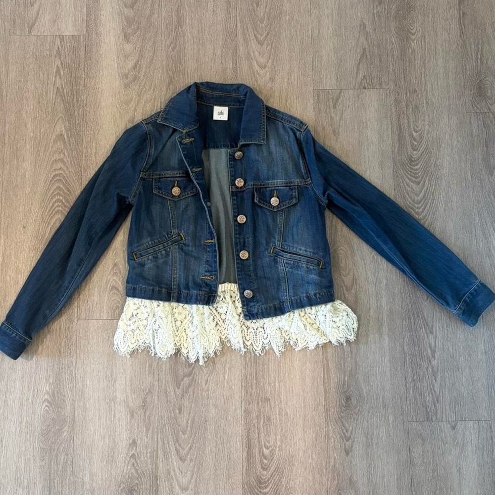 Denim Jacket with Lace Trim